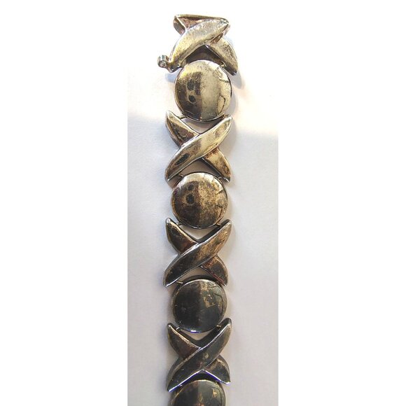 .925 Sterling Silver Bracelet, X and O Pattern, Italy, Open Box Clasp Closure 7" - Picture 1 of 4
